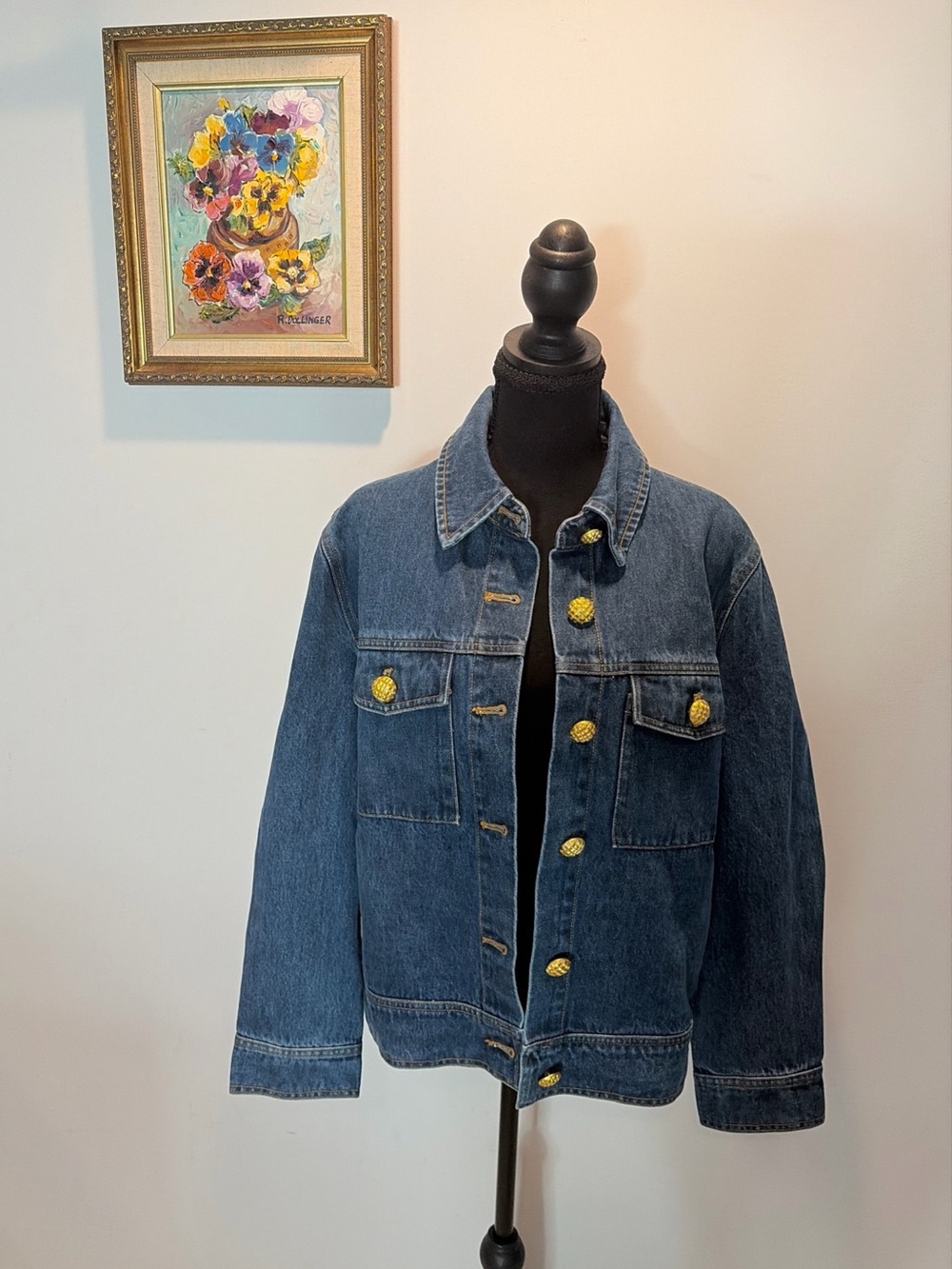 NWT  English Factory Denim Jacket Gold Button XS Capsule Wardrobe Classic